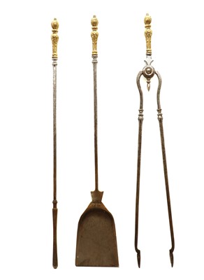 Lot 455 - A set of George III steel and brass fire tools