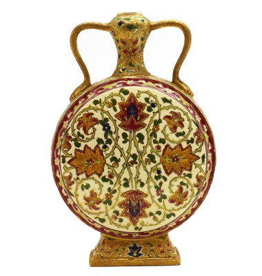 Lot 157 - A Hungarian Fischer pottery twin-handled flask