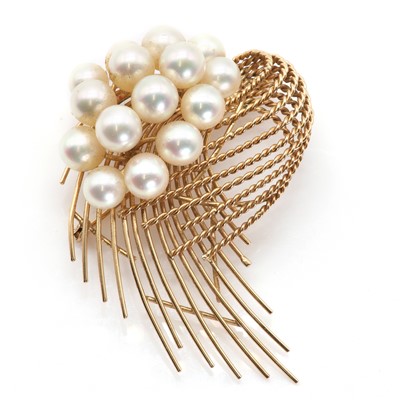 Lot 59 - A cultured pearl spray brooch, by K. Uyeda, c.1970