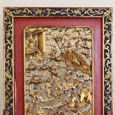 Lot 187 - A Chinese gilt lacquered wood table screen