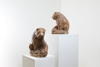 Lot 74 - A pair of Rosso Verona marble lions in the Renaissance manner