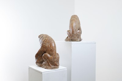 Lot 74 - A pair of Rosso Verona marble lions in the Renaissance manner