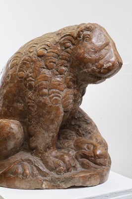 Lot 74 - A pair of Rosso Verona marble lions in the Renaissance manner
