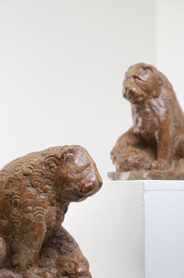 Lot 74 - A pair of Rosso Verona marble lions in the Renaissance manner