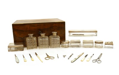 Lot 342 - An early Victorian rosewood and brass bound dressing box