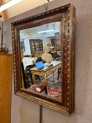 Lot 368 - A pair of red japanned chinoiserie mirrors