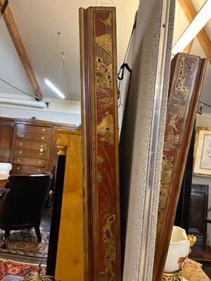 Lot 368 - A pair of red japanned chinoiserie mirrors