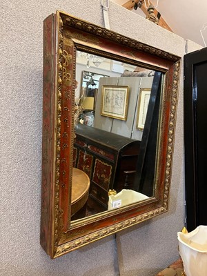 Lot 368 - A pair of red japanned chinoiserie mirrors