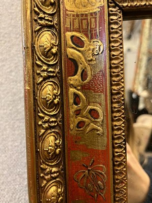 Lot 368 - A pair of red japanned chinoiserie mirrors