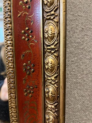 Lot 368 - A pair of red japanned chinoiserie mirrors