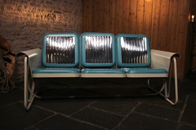 Lot 30 - A painted-metal and chrome porch glider