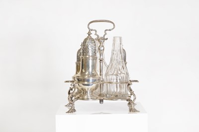 Lot 21 - A George II silver and cut-glass cruet set
