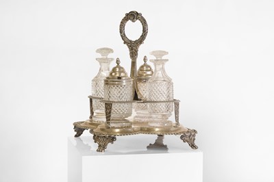 Lot 50 - A George IV silver and cut-glass cruet set