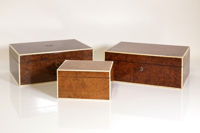 Lot 260 - A group of three burr wood and ivory cigar boxes