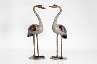 Lot 89 - A pair of cloisonné cranes