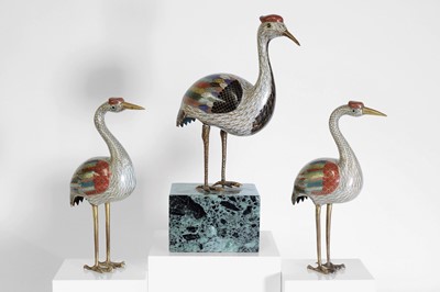 Lot 88 - Three cloisonné cranes