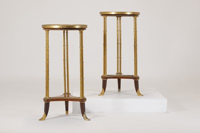 Lot 112 - A pair Louis XVI-style mahogany, amboyna and ormolu guéridons