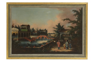 Lot 182 - A Chinese Canton export oil painting
