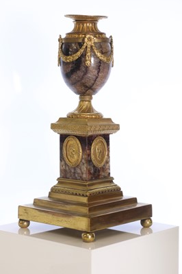 Lot 30 - A pair of George III Derbyshire Blue John and ormolu 'Cleopatra' candle vases