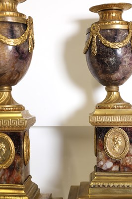 Lot 30 - A pair of George III Derbyshire Blue John and ormolu 'Cleopatra' candle vases