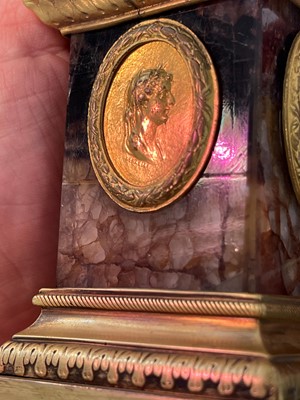 Lot 30 - A pair of George III Derbyshire Blue John and ormolu 'Cleopatra' candle vases