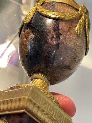 Lot 30 - A pair of George III Derbyshire Blue John and ormolu 'Cleopatra' candle vases