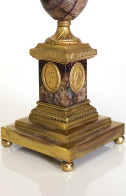 Lot 30 - A pair of George III Derbyshire Blue John and ormolu 'Cleopatra' candle vases