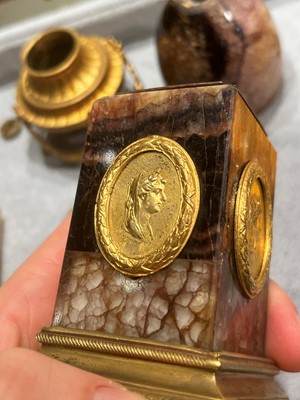 Lot 30 - A pair of George III Derbyshire Blue John and ormolu 'Cleopatra' candle vases