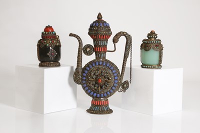 Lot 162 - A gilt-metal filigree and coral-embellished ewer