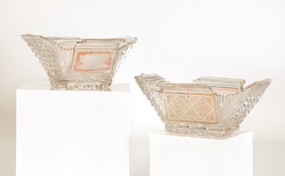 Lot 103 - A near pair of cut-glass butter boats