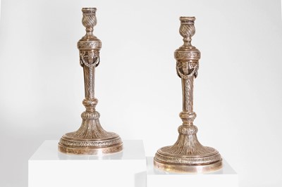 Lot 43 - A pair of German cast silver candlesticks