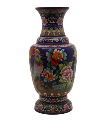 Lot 200 - A large cloisonne blue ground vase