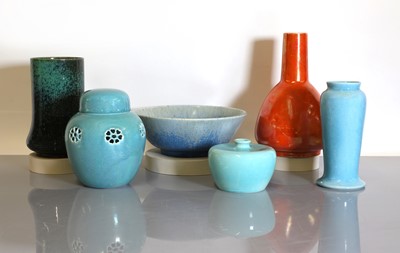 Lot 56 - A collection of six Ruskin pottery items