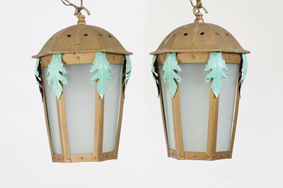 Lot 431 - A pair of painted toleware lanterns