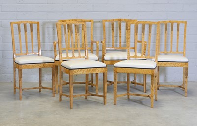 Lot 537 - A set of birch dining chairs in Biedermeier style
