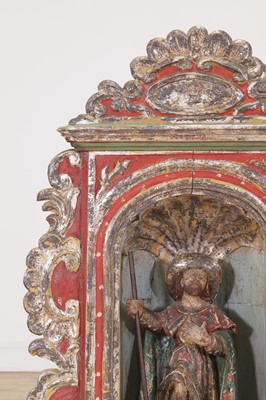 Lot 58 - A carved, painted and silvered-pine architectural niche or tabernacle