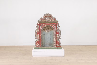 Lot 58 - A carved, painted and silvered-pine architectural niche or tabernacle