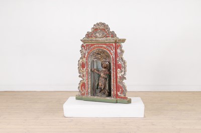 Lot 58 - A carved, painted and silvered-pine architectural niche or tabernacle