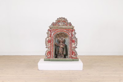 Lot 58 - A carved, painted and silvered-pine architectural niche or tabernacle
