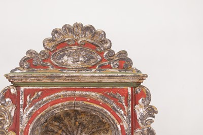 Lot 58 - A carved, painted and silvered-pine architectural niche or tabernacle