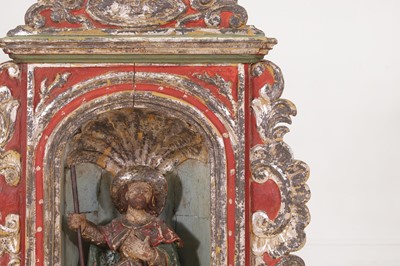 Lot 58 - A carved, painted and silvered-pine architectural niche or tabernacle