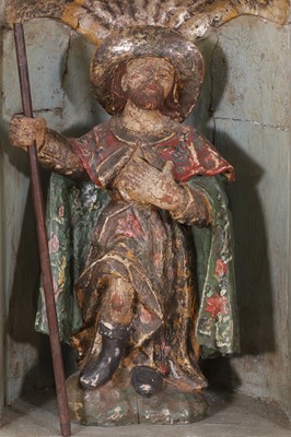 Lot 58 - A carved, painted and silvered-pine architectural niche or tabernacle