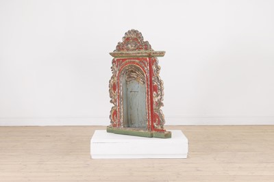 Lot 58 - A carved, painted and silvered-pine architectural niche or tabernacle
