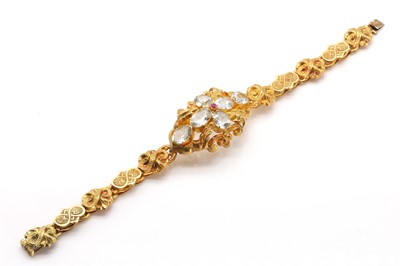 Lot 7 - A Victorian aquamarine and ruby bracelet