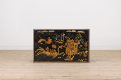 Lot 372 - A black-lacquered and verre églomisé coffee table