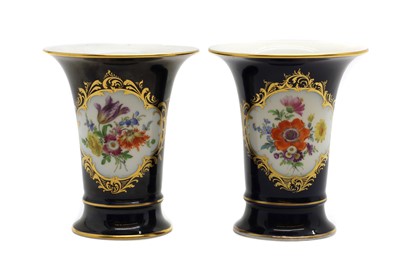 Lot 253 - A pair of Meissen porcelain spill vases