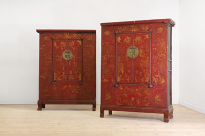 Lot 393 - A pair of red-lacquered cabinets