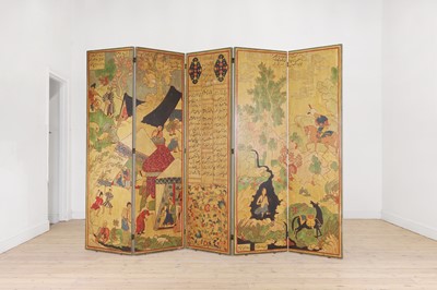 Lot 401 - A painted five-fold screen