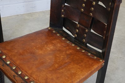 Lot 100 - Three Glasgow School of Arts and Crafts oak and leather chairs