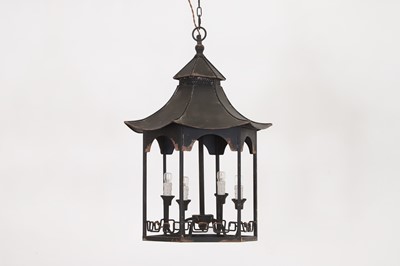 Lot 364 - A painted metal hall lantern